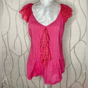 🍒Brody Miles 🍒 Cherry Red Lace Ruffle Sleeve Cotton Blouse